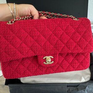 Chanel Classic 11.12 Flap Bag – Red Wool Tweed & Gold Hardware – Brand New